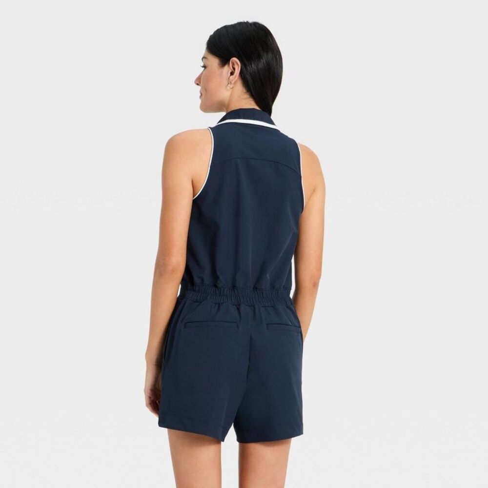 All In Motion - Women's Sleeveless Knit Pleated Romper - All In Mo Blue - Picture 2 of 4